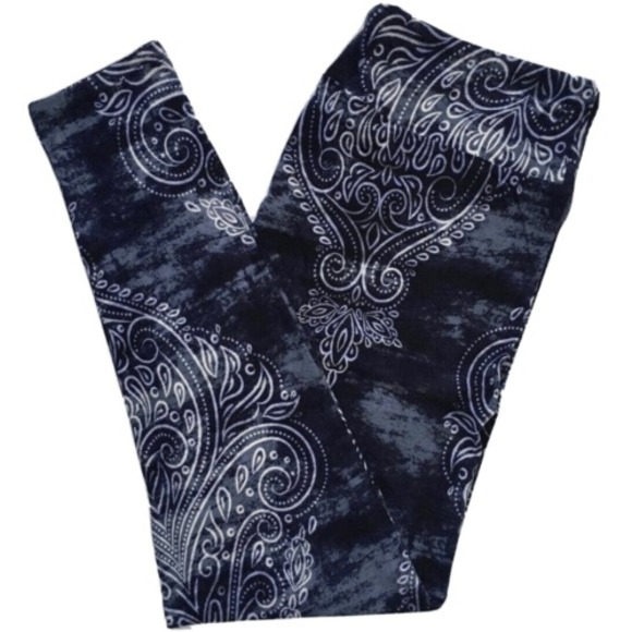 LuLaRoe Womens Leggings Size TC Navy Blue White Paisley Acid Wash Tall Curvy NWT - Picture 1 of 2